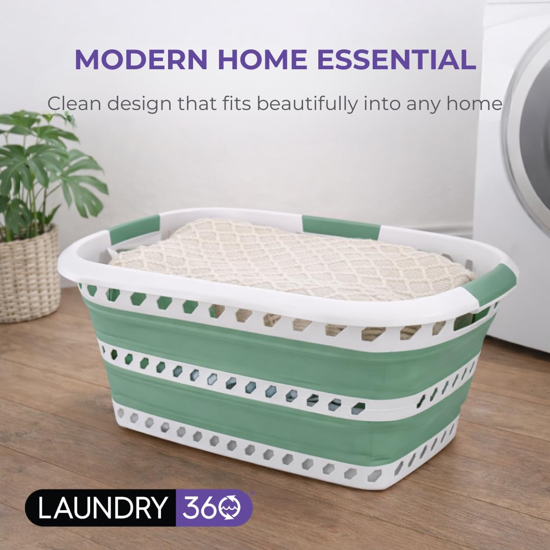 Laundry 360 Collapsible Laundry Basket | Portable | Space Saver Storage | Hold 2 Loads | Store