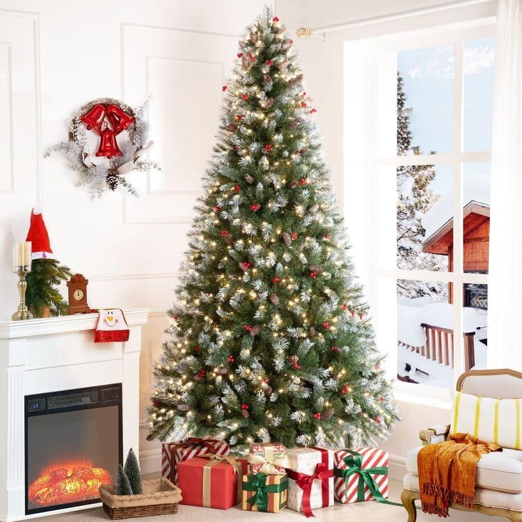 Naomi Home 7 5ft Snow Flocked Christmas Tree with Lights Realistic Spruce Christmas Tree with Pine