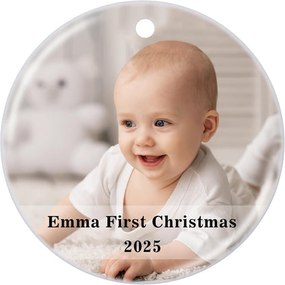 Personalized Baby's First Christmas Ornament 2025, Ceramic Custom Photo Text Christmas Ornament