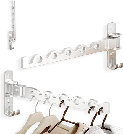 Dr.DJ Wall Hanger for Clothes, Coat Hanger Wall Mounted Silver Retractable Clothes Drying Organizer