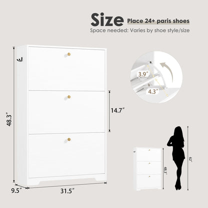 Nicetree Shoe Cabinet with 3 Flip Drawers, Modern Entryway Organizer, White