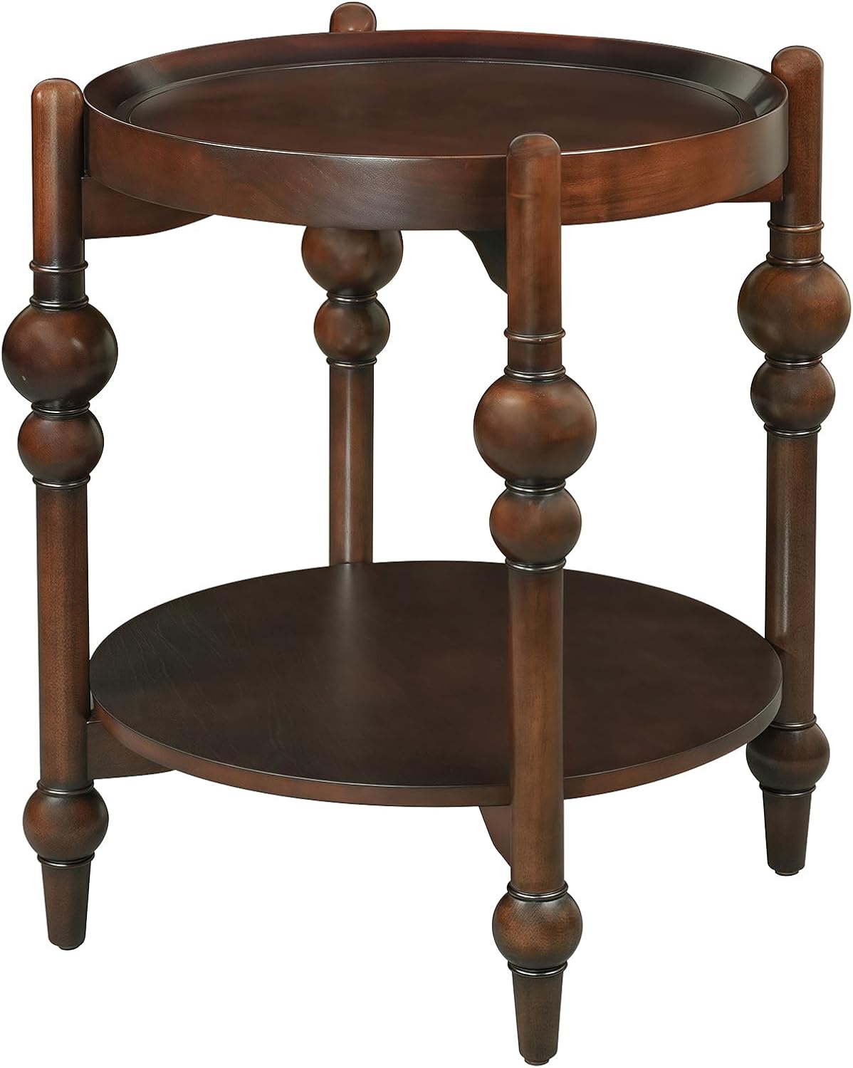 23" Round End Table, Mid Century Modern Side Table with Solid Wood Frame and Top, Small Night Stand