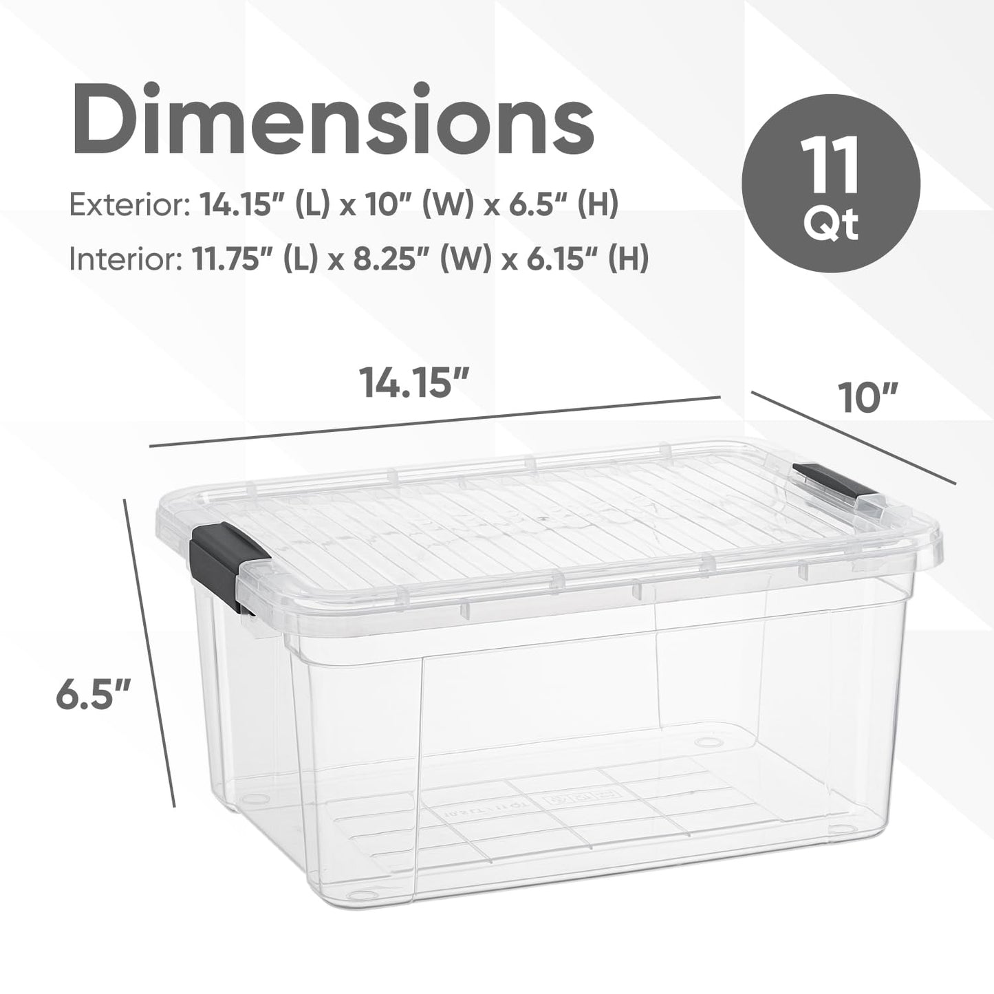Superio Small Clear Storage Box with Lid, 11 Quart Plastic Container Bins for Organizing, Stackable