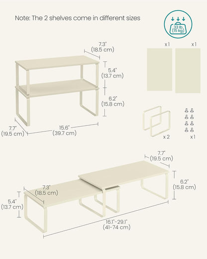SONGMICS Cabinet Organizer Shelf, Set of 2 Kitchen Counter Shelves, Kitchen Storage, Spice Rack