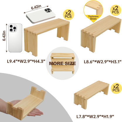 Display Wood Risers Wooden Stand 3 Tier Wood Racks Decorative Rectangular, 2 Set 6 Piece Cupcake