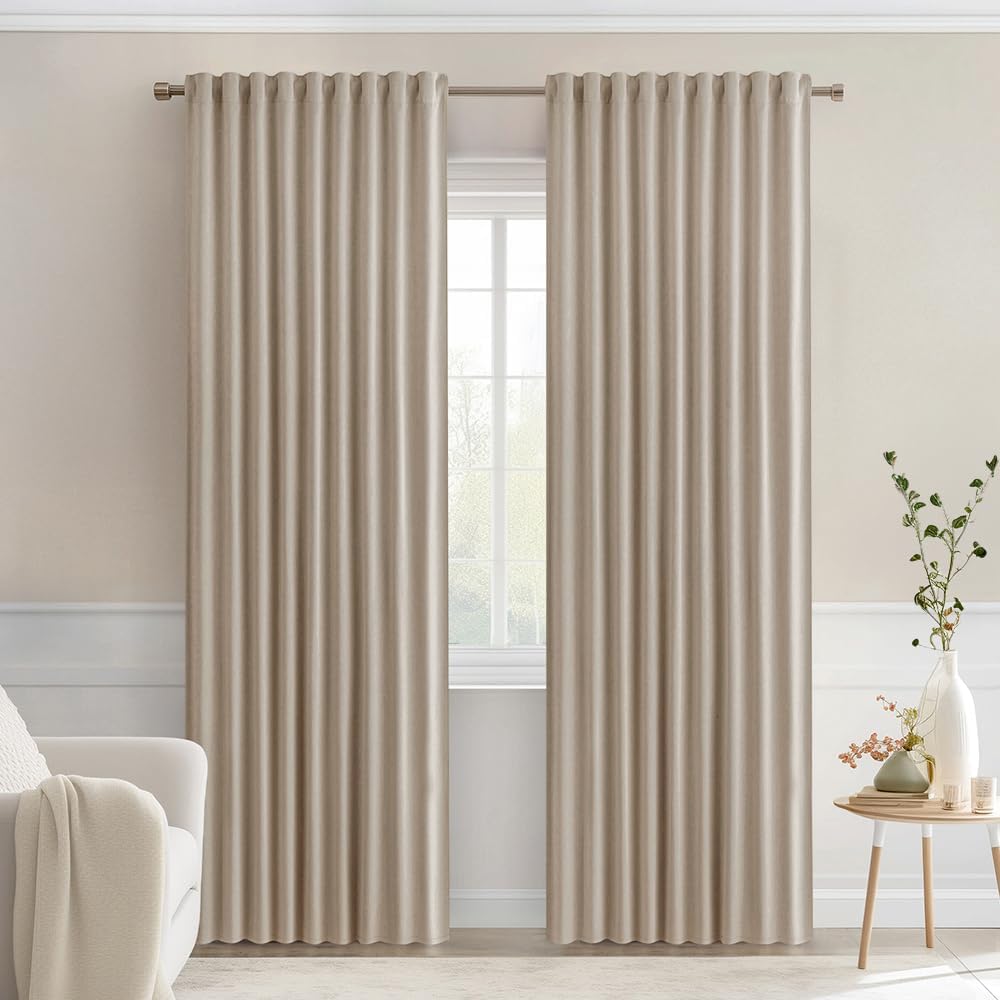 MIULEE Taupe Back Tab Blackout Curtains 72 Inches Long 2 Panels Set for Living Room Bedroom