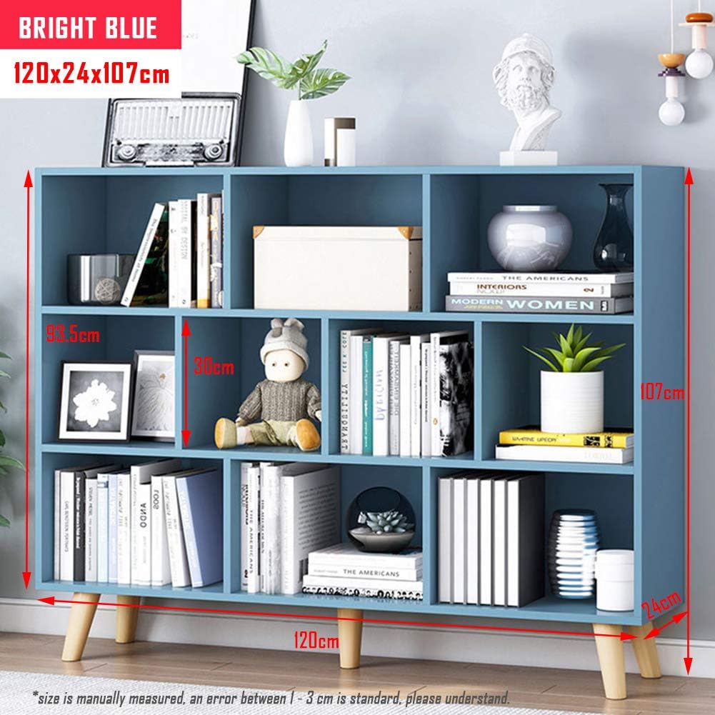 IOTXY Wooden Open Shelf Bookcase - 3-Tier Floor Standing Display Cabinet Rack with Legs, 10 Cubes
