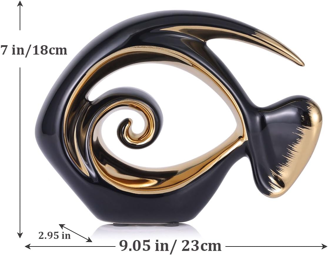 Black Gold Ceramic Fish Figurines - Coastal Home Decor, Modern Ocean Centerpieces for Living Room