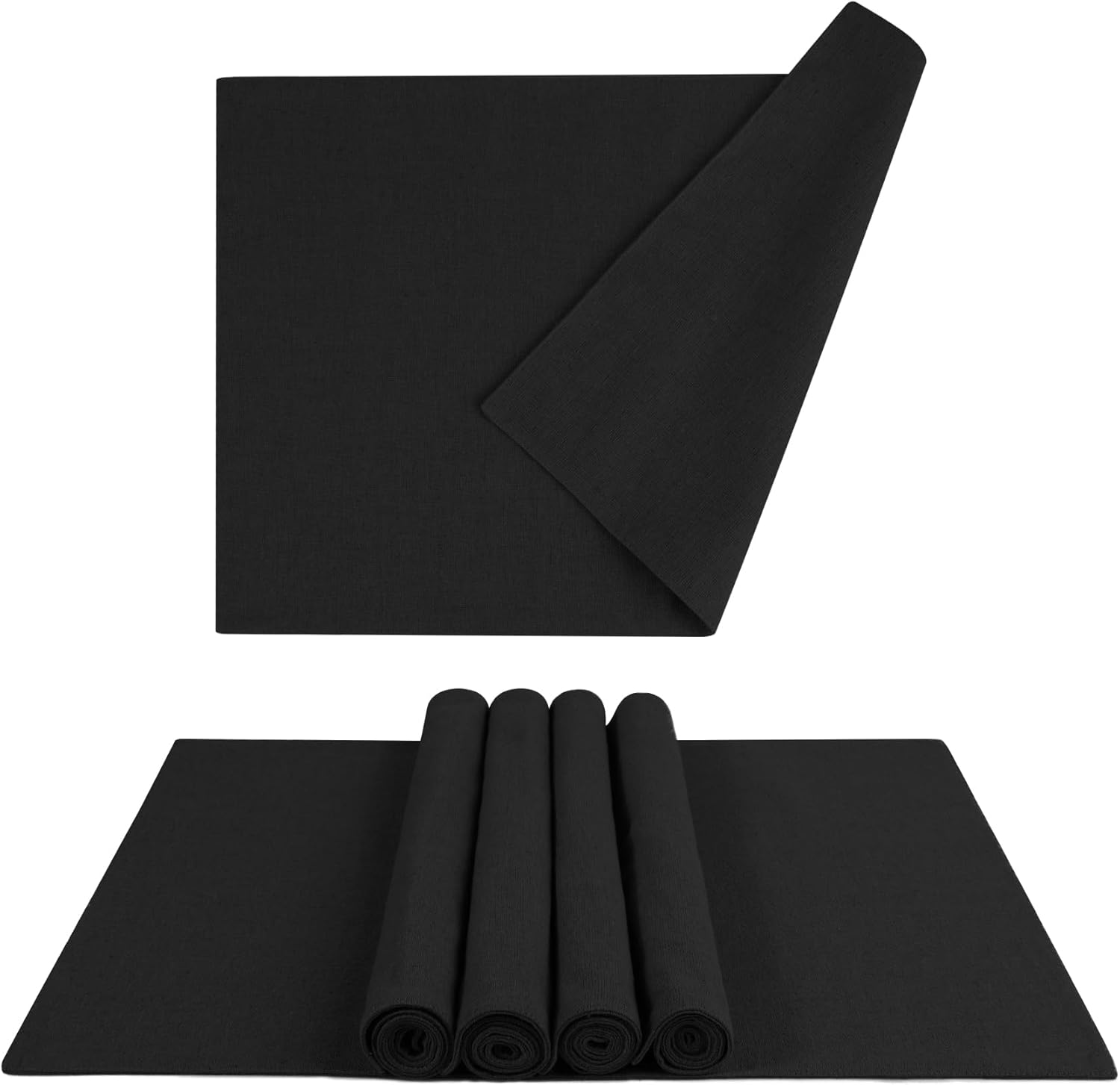 MANSPHIL Black Cloth Placemats Set of 6, Double Layer Faux Linen Place Mats Heat Resistant Washable