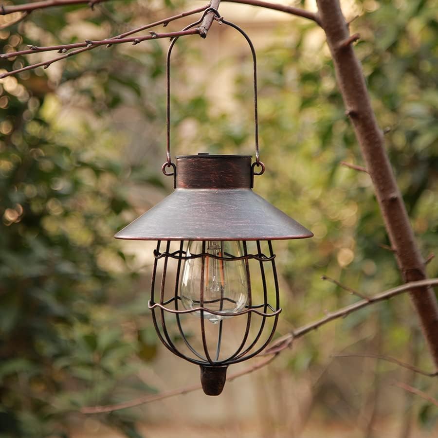 YAKii 2 Pack Solar Lantern Hanging Waterproof Outdoor Metal Solar Lamp with Warm White Light