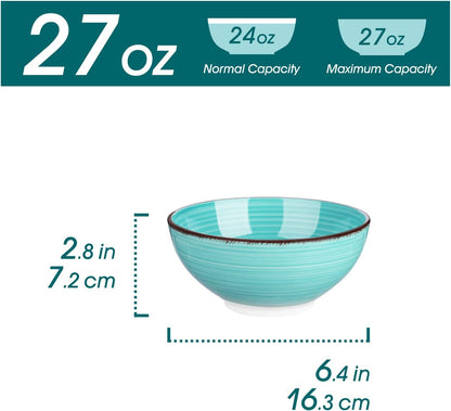vancasso Bonita 27 Oz Cereal Bowls Set of 6, Blue Ceramic Bowls for Kitchen, 6 Inch Soup Bowls