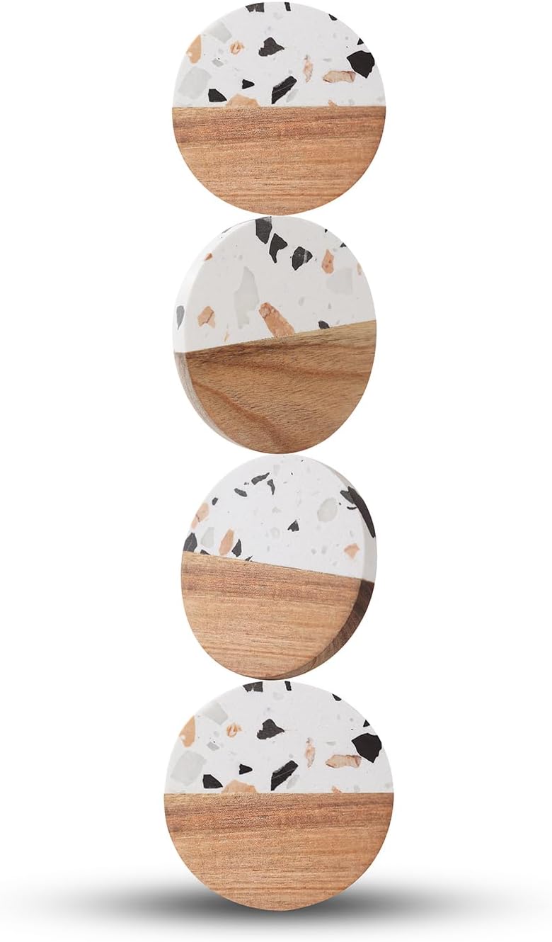Drink Acacia Wood-Marble Coasters Set of 4,Cup Coaster for Coffee,Beverage,Cute Modern Cool
