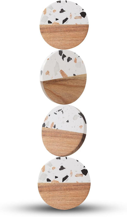 Drink Acacia Wood-Marble Coasters Set of 4,Cup Coaster for Coffee,Beverage,Cute Modern Cool