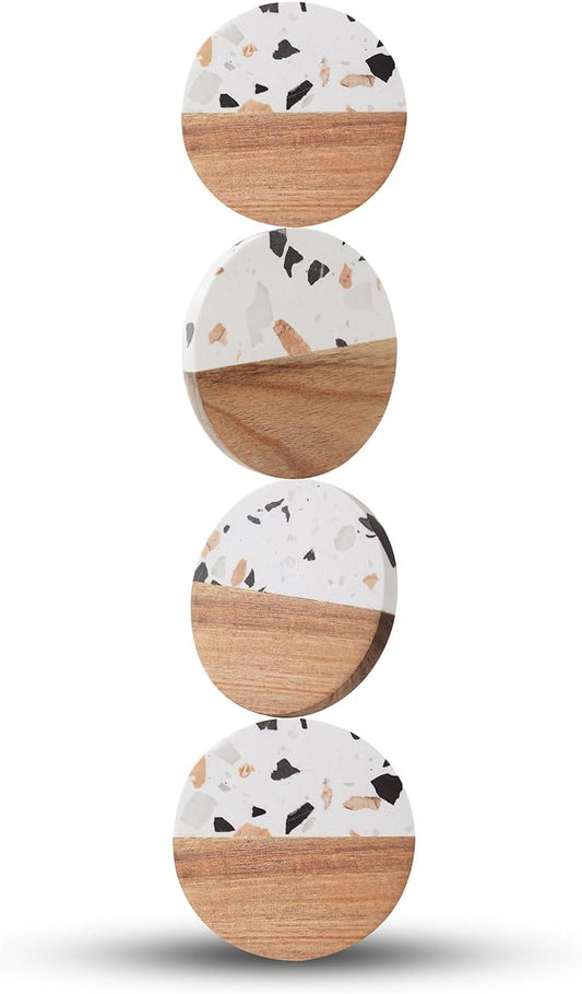 Drink Acacia Wood-Marble Coasters Set of 4,Cup Coaster for Coffee,Beverage,Cute Modern Cool