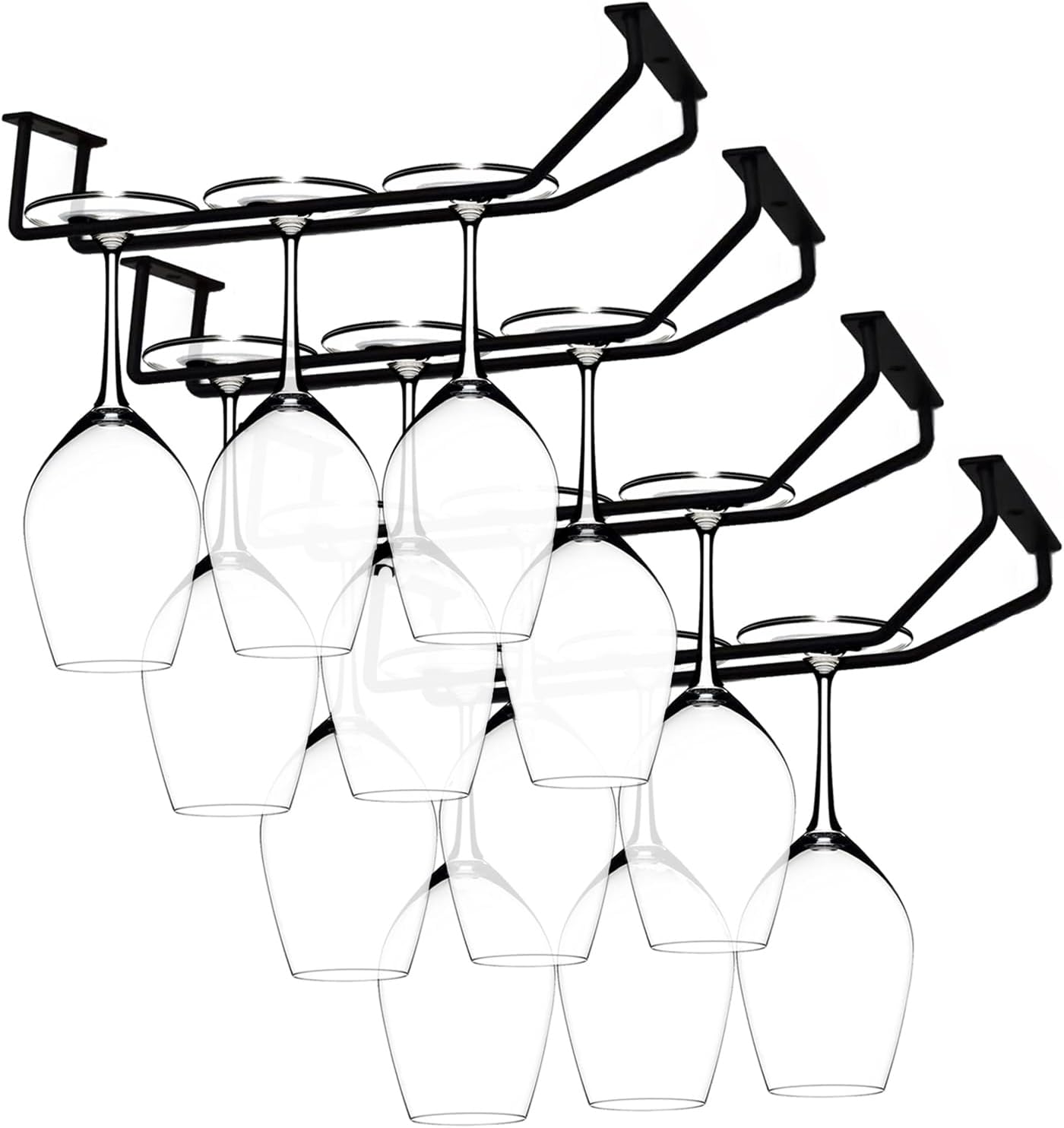10.8 Inch Black Wine Glass Rack, Under Cabinet Wine Glass Holder Stainless Steel Stemware Rack