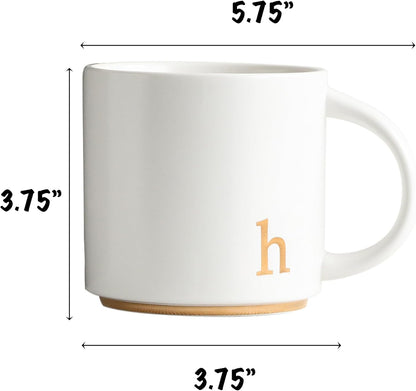 COLLECTIVE HOME - Monogram Ceramic Mugs, 15 oz Golden Initial Coffee Cups, Elegant Alphabet Tea