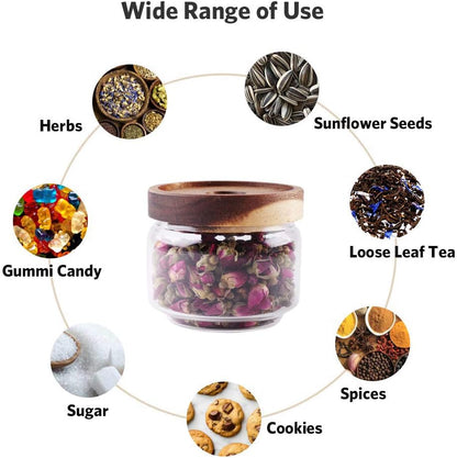 Glass Coffee Containers, 8.5 FL OZ/250 ml Kitchen Serving Food Storage Canister with Sealed Wooden