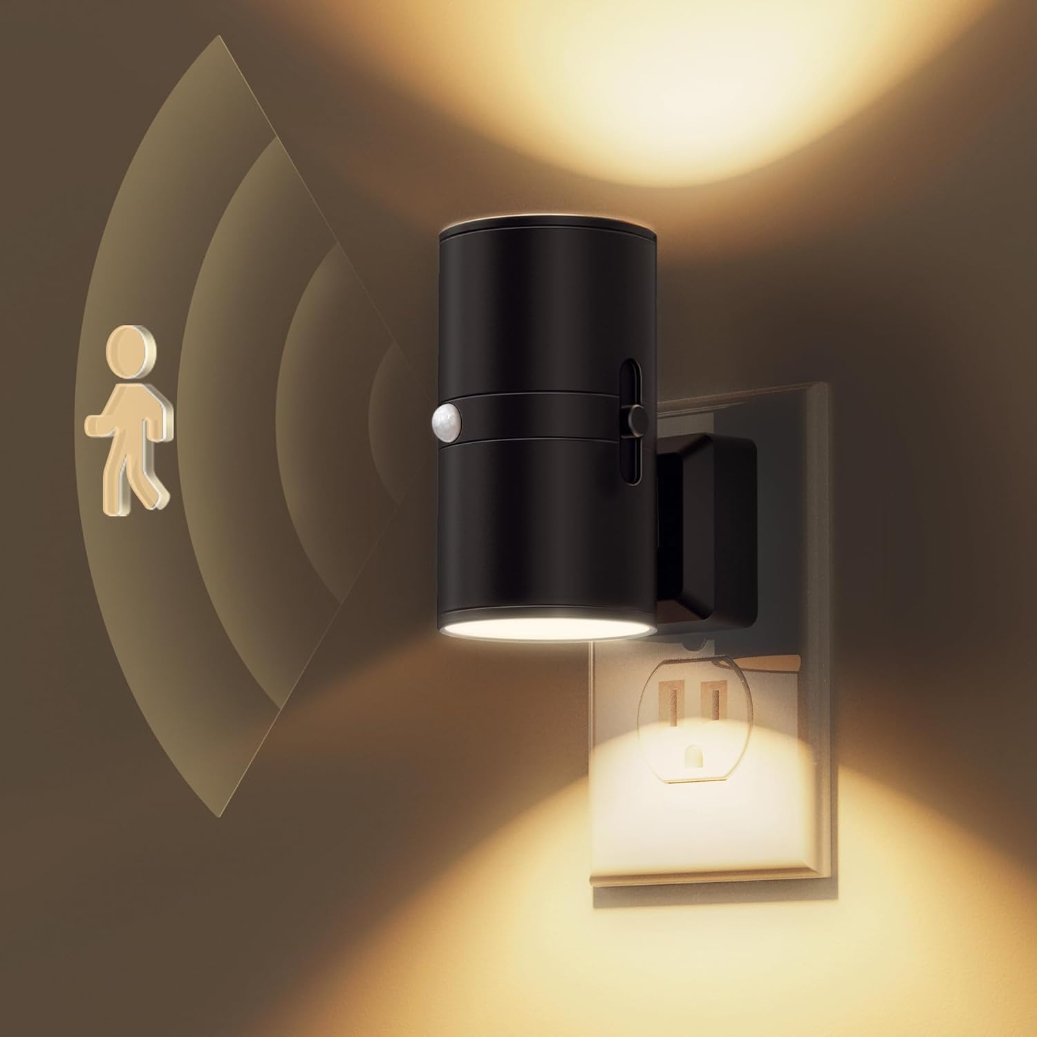 L LOHAS LED Motion Sensor Night Light Plug in, 2 Pack, Motion Activated Night Light, 0-100LM