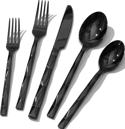 KINGSTONE Black Silverware Set, Luxury 60 Piece Flatware Set for, 18/10 Stainless Steel Cutlery Set