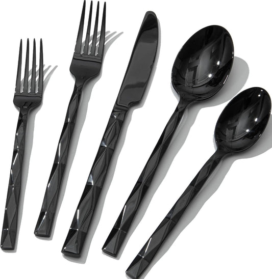 KINGSTONE Black Silverware Set, Luxury 40 Piece Flatware Set for, 18/10 Stainless Steel Cutlery Set