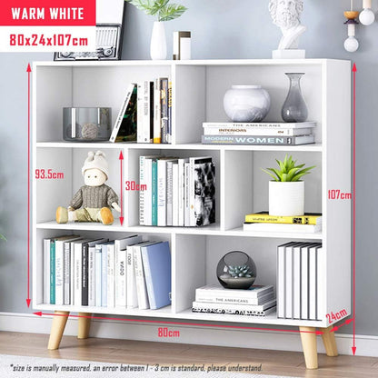 IOTXY Wooden Open Shelf Bookcase - 3-Tier Floorstanding Display Cabinet Rack with Legs, 7 Cubes