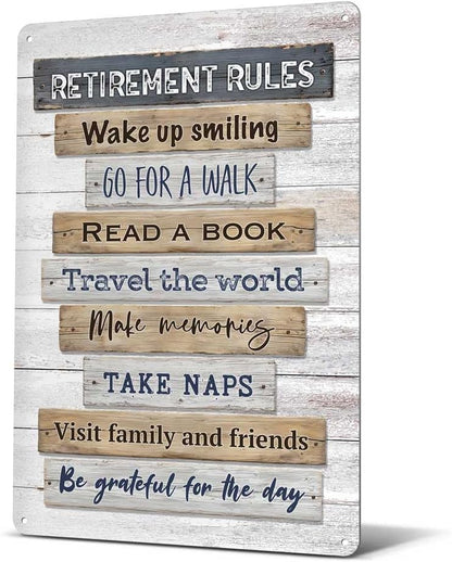 Heuhuww Retirement Gifts,Vintage Retirement Rules Metal Sign for Party Home Room Decorations