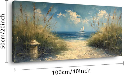 LASMOND Beautiful White Sandy Beach by Seaside Landscape Wall Art Decor Artwork for Bedroom Living