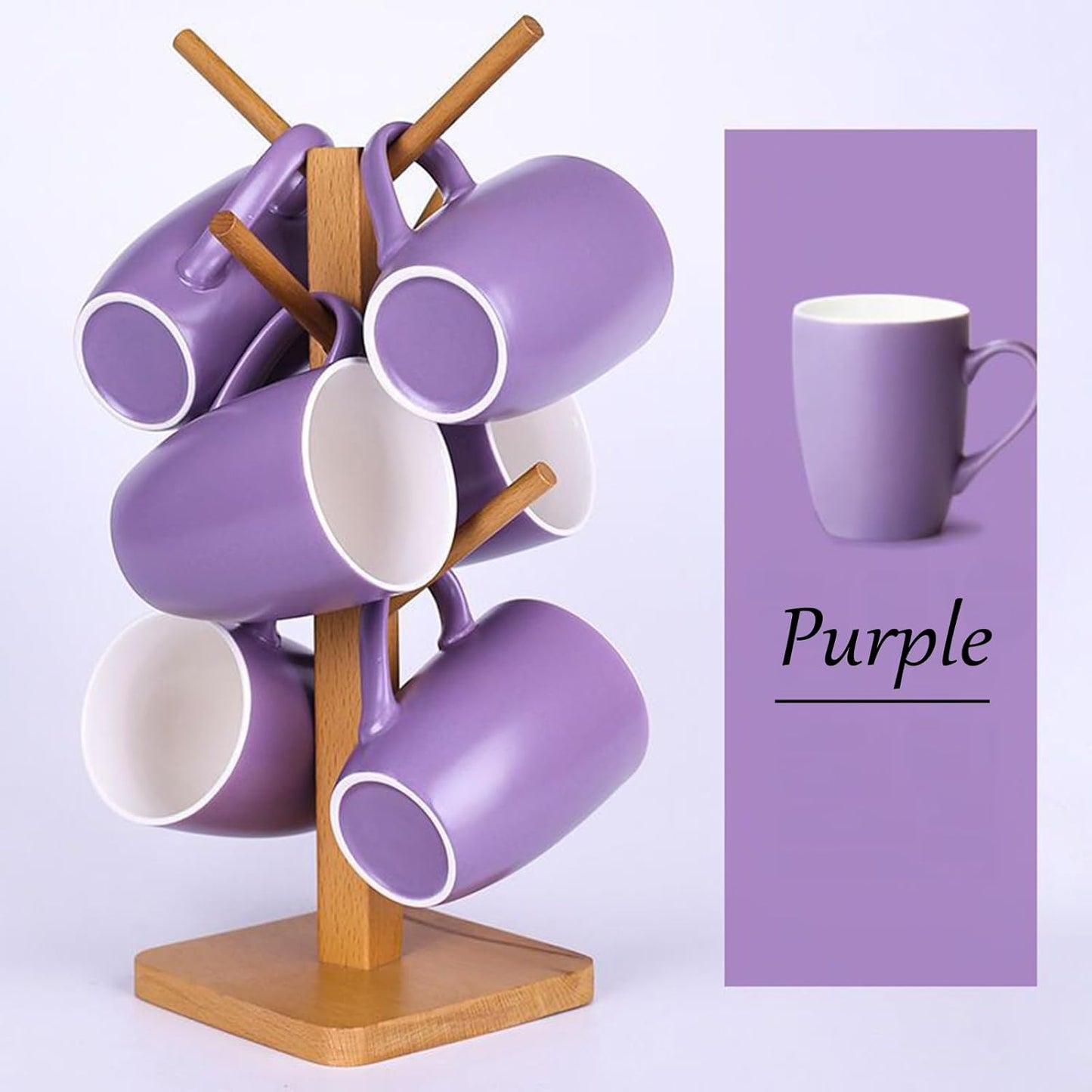Coffee Mugs Set of 6, 12oz Ceramic Coffee Mugs with Handle, Matte Porcelain Purple Coffee Mug for