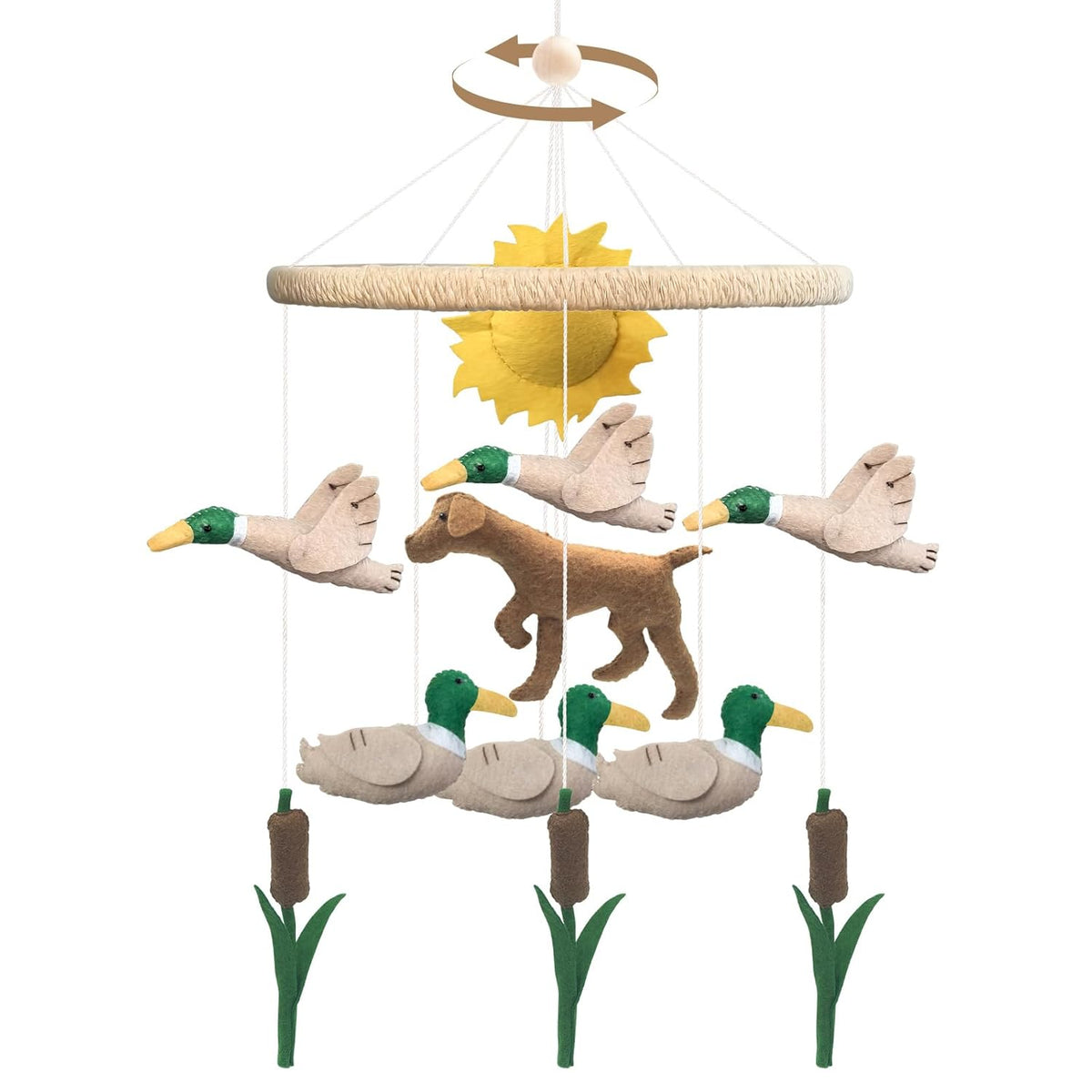 Baby Mobile for Crib Mallard Duck Baby Crib Mobile for Boys Girls Handmade Felt Dog Nursery Decor