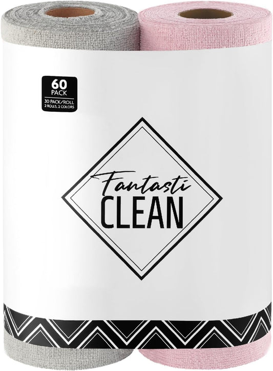 Fantasticlean Microfiber Cleaning Cloth Roll -60 Pack, Tear Away Microfiber Towels, 12" x 12"