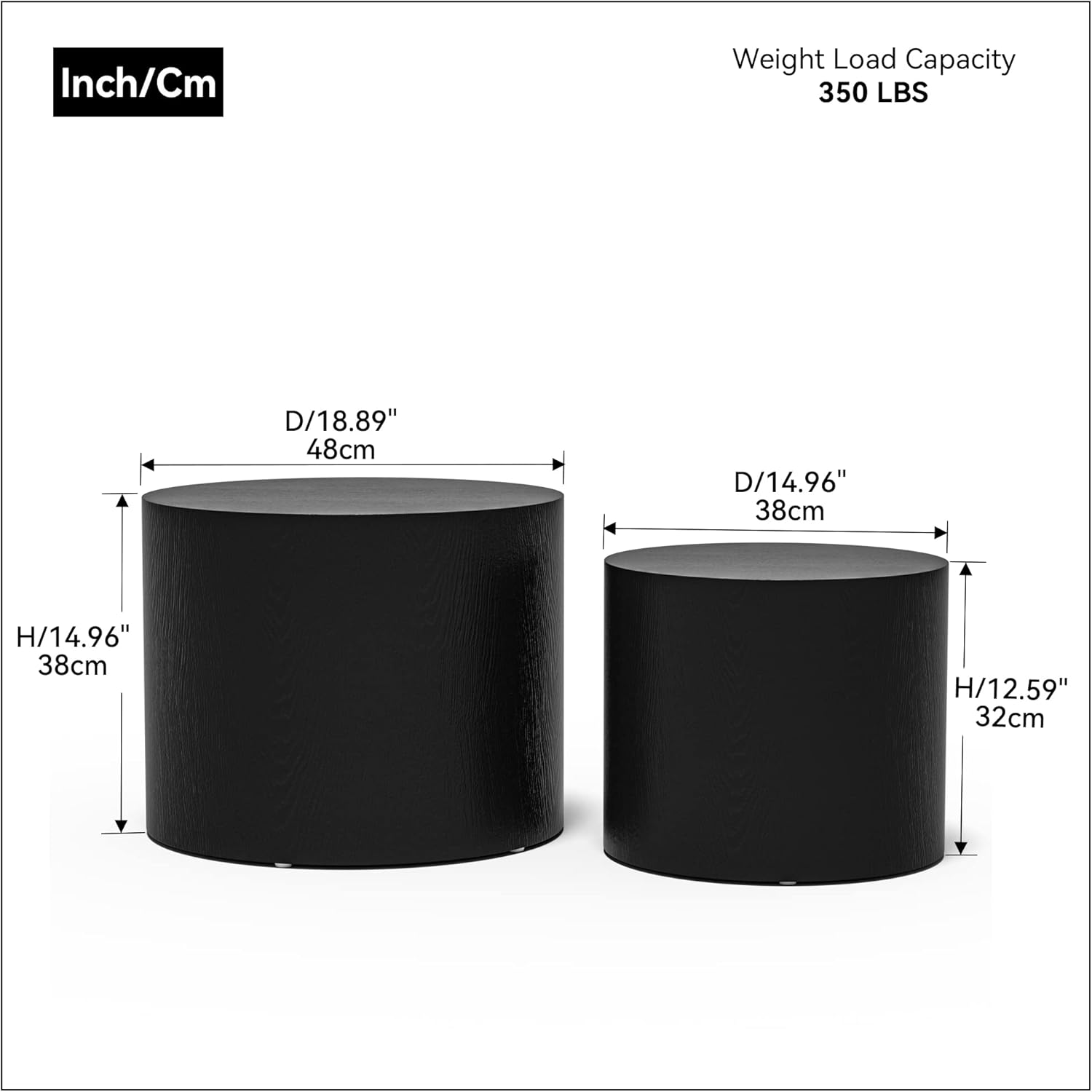 WILLIAMSPACE 18.9" Black Nesting Coffee Table Set of 2, Modern Black Round Coffee Tables Circle