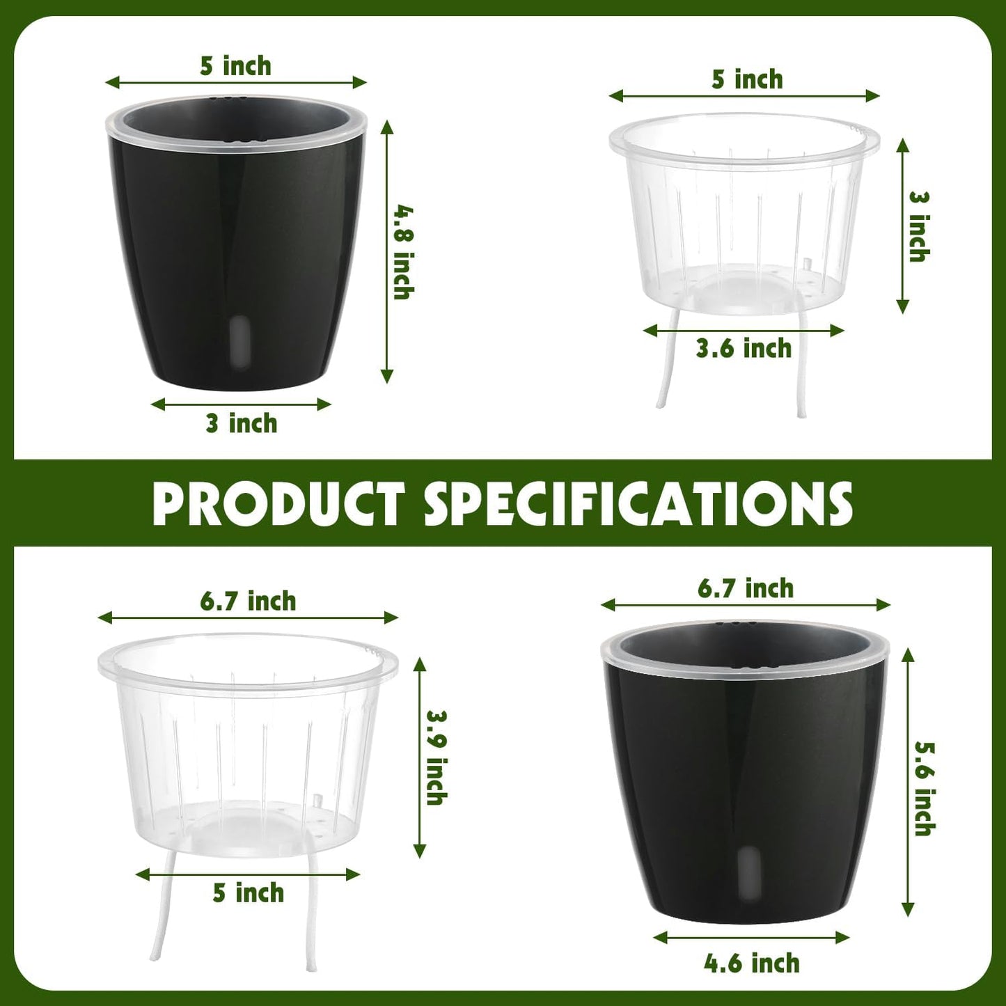 Self Watering Pots for Indoor Plants, 12-Pack 5'' Self Watering Planter with Drainage Holes, Small