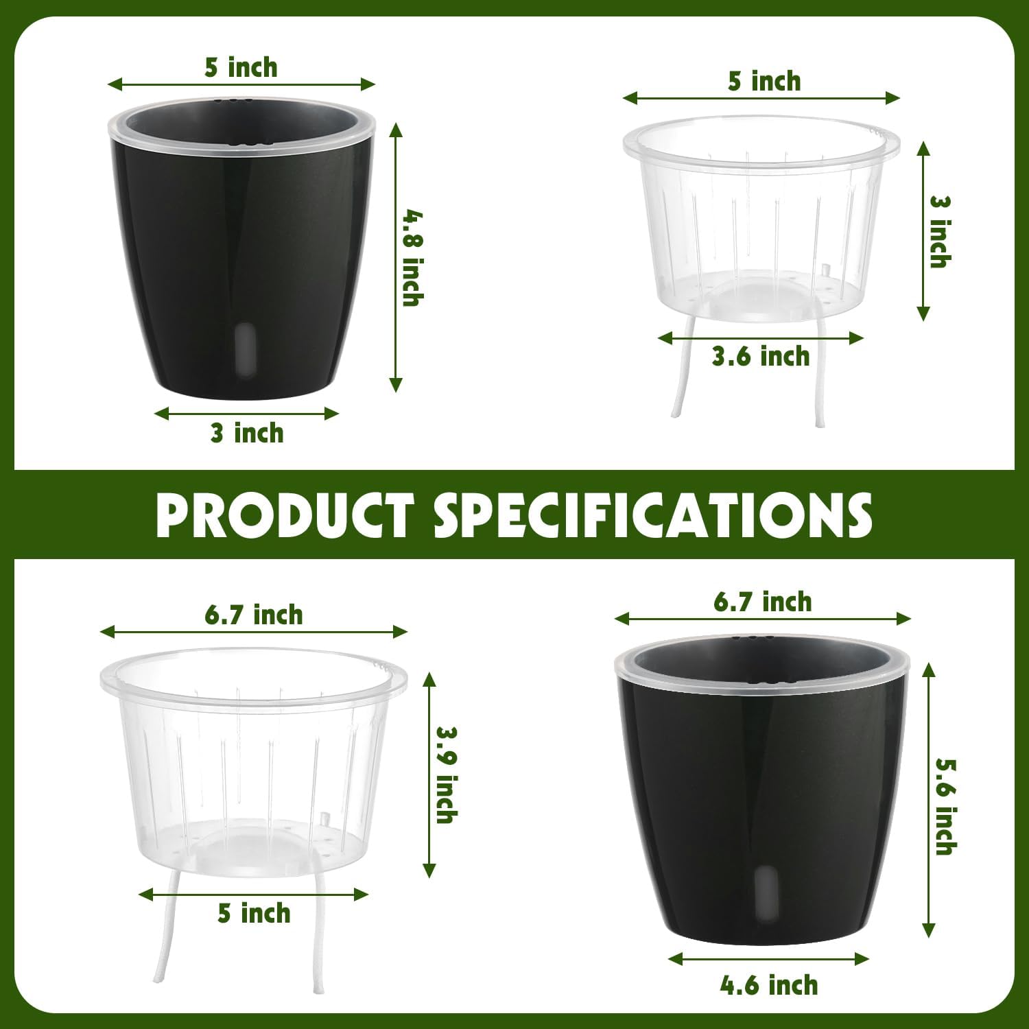 Self Watering Pots for Indoor Plants, 8-Pack 5'' Self Watering Planter with Drainage Holes, Small