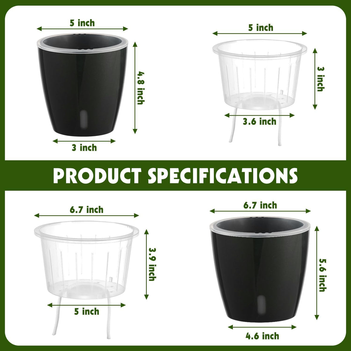 Self Watering Pots for Indoor Plants, 6-Pack 5'' Self Watering Planter with Drainage Holes, Small