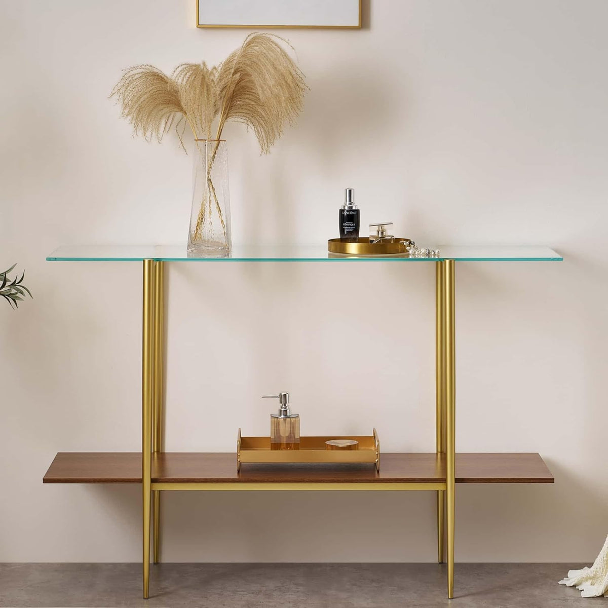 Extra Large Glass Console Table for Living Room, Foyer & Entrance, L47 x W16 x H31, Mid-Century