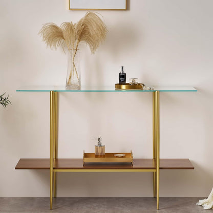 Extra Large Glass Console Table for Living Room, Foyer & Entrance, L47 x W16 x H31, Mid-Century