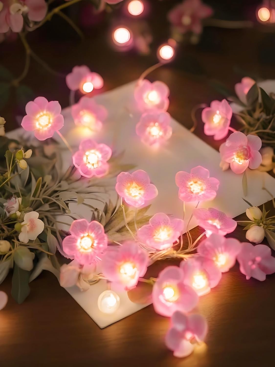 Cherry Blossom Flower String Lights for Bedroom, Pink Fairy Lights Battery Operated with Remote & 8