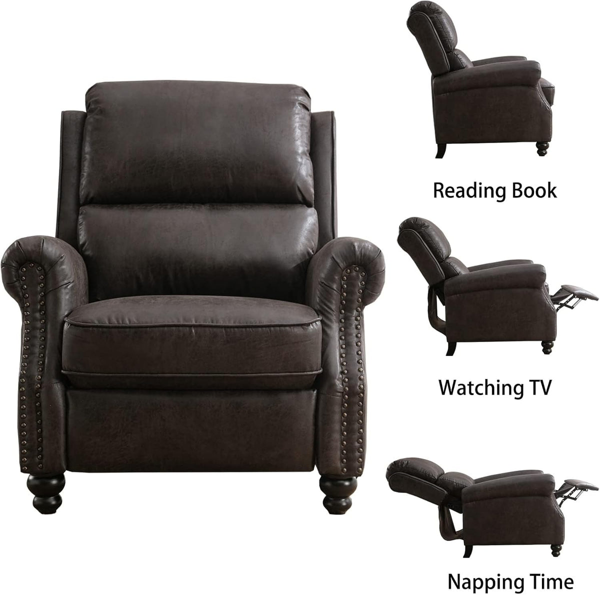 CANMOV Pushback Recliner Chair Set of 2, Faux Leather Armchair Push Back Recliner with Rivet