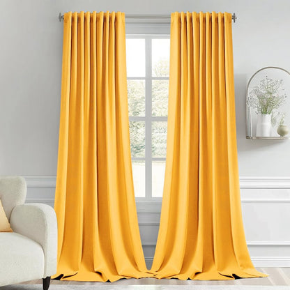 MIULEE Yellow Back Tab Blackout Curtain 96 Inch Long 2 Panels Set for Bedroom, Rod Pocket/Pinch