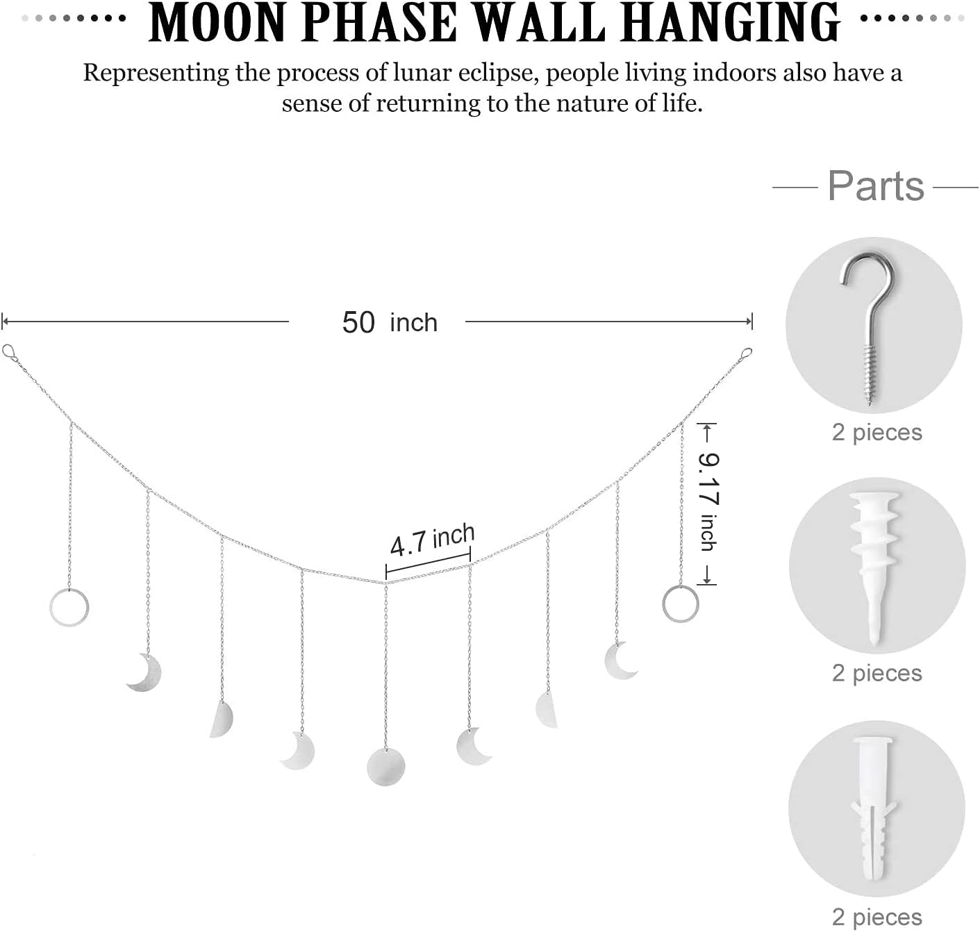 Mkono Moon Phase Wall Hanging Boho Aesthetic Room Decor Metal Moons Garland Hanging Art Bohemian