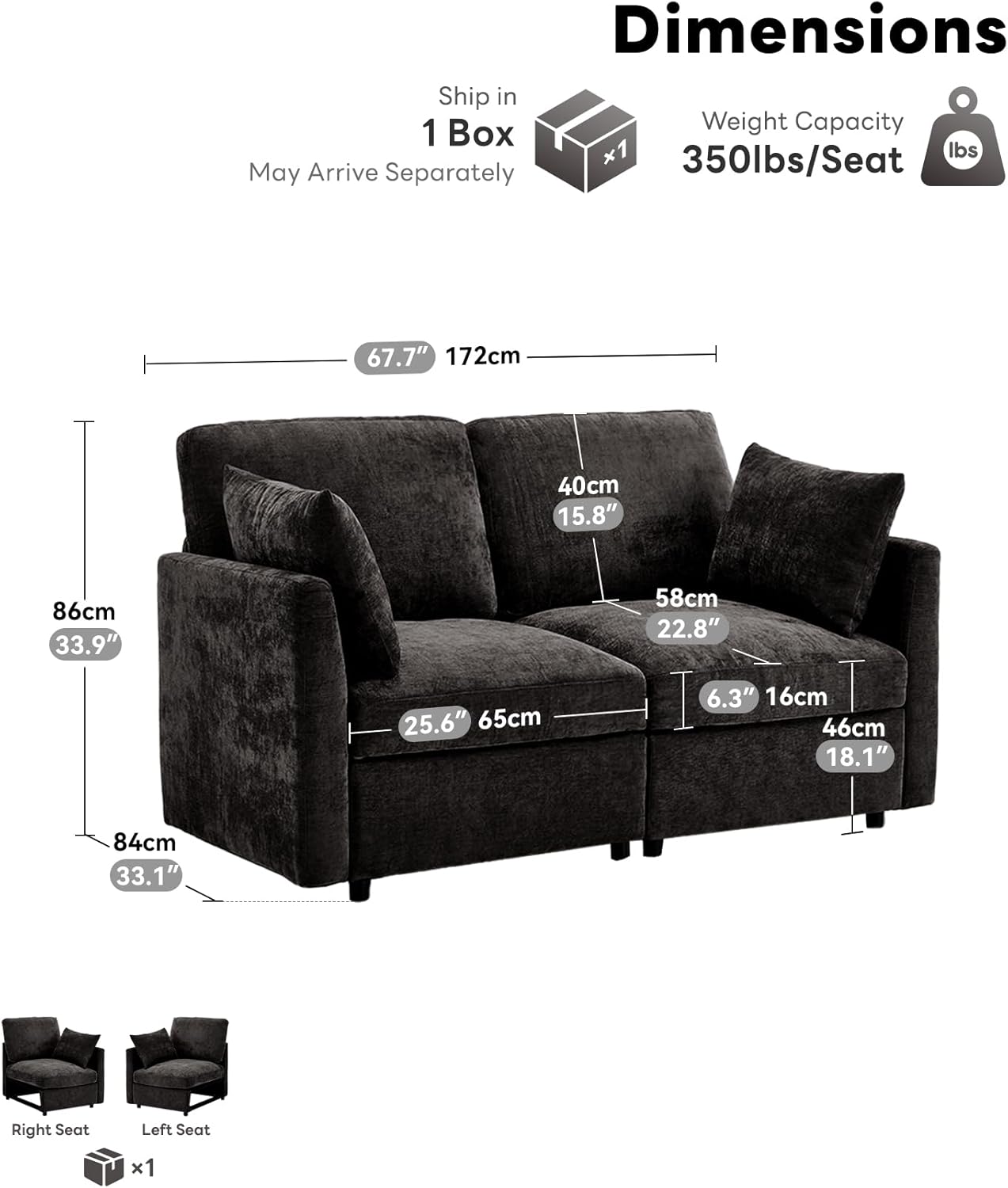 Tbfit 59" Loveseat Sofa, Chenille Small Sofa Couch, Love Seat with 2 Pillows for Small Space