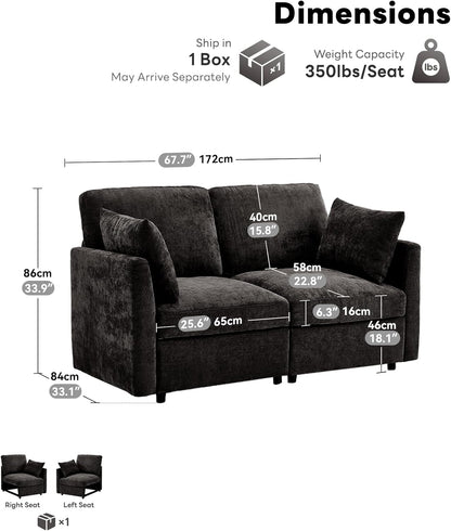 Tbfit 59" Loveseat Sofa, Chenille Small Sofa Couch, Love Seat with 2 Pillows for Small Space