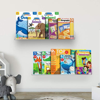 Weiai Clear Acrylic Shelf 15" Invisible Floating Wall Ledge Bookshelf, Kids Book Display Shelves