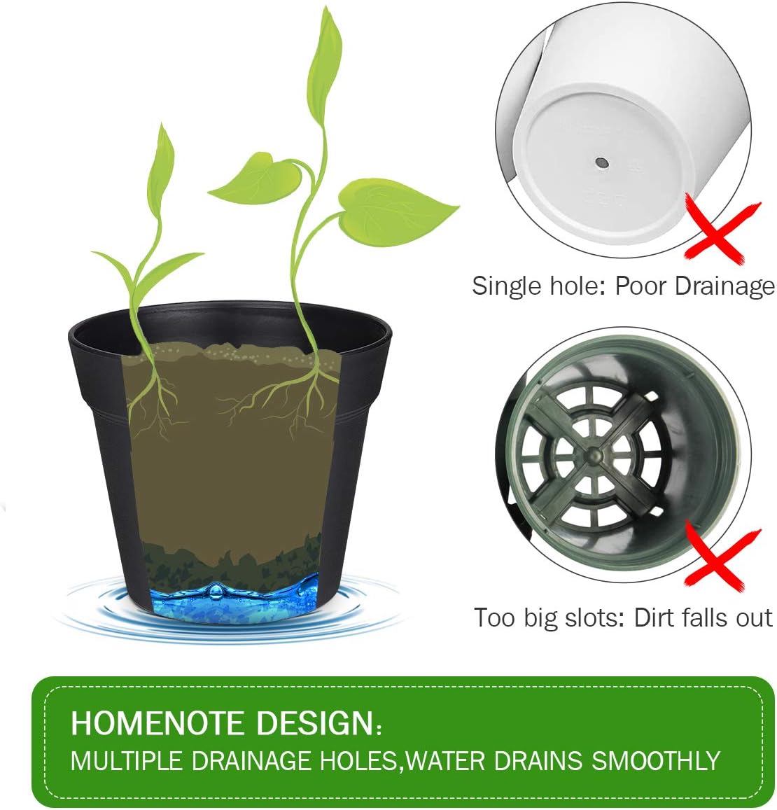 homenote Pots for Plants, 15 Pack 6 Inch Plastic Planters with Multiple Drainage Holes and