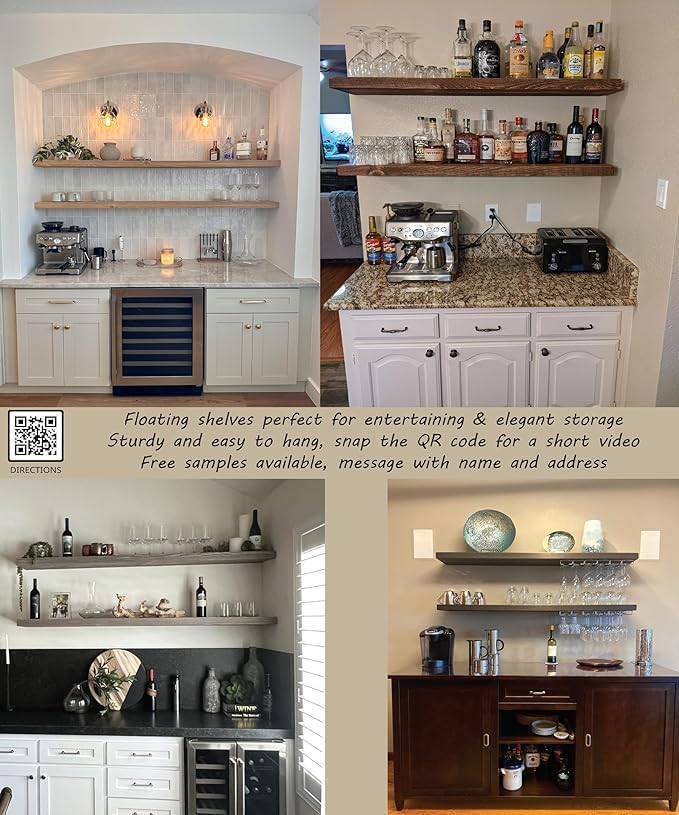 Joel's Antiques 42 Inch Wooden Floating Shelves for Wall - 42x12x2 in - Made of Natural Wood - Long