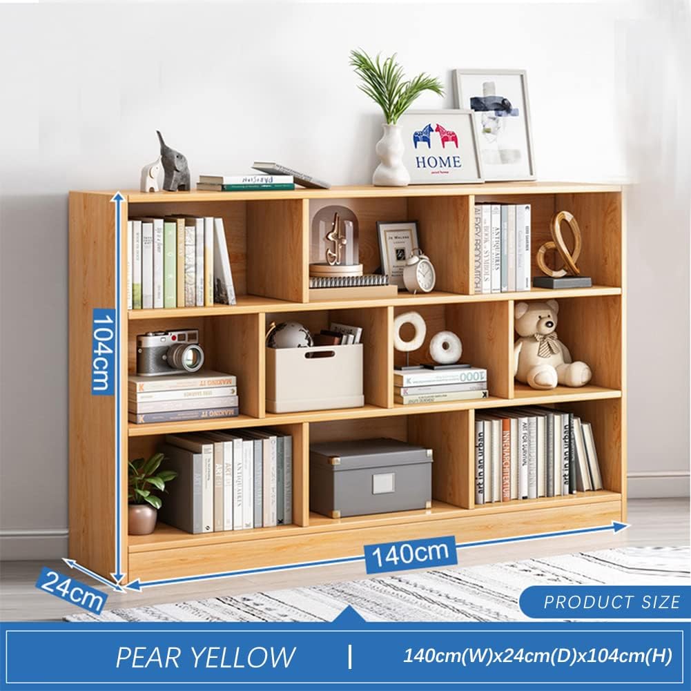 IOTXY Open Shelf Low Bookcase - Wooden 3-Tier Floor Standing Display Cabinet Organizer with Base