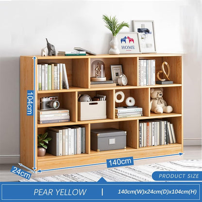 IOTXY Open Shelf Low Bookcase - Wooden 3-Tier Floor Standing Display Cabinet Organizer with Base