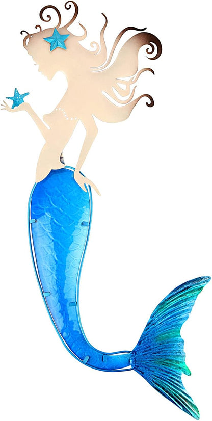 John's Studio Mermaid Wall Decor Outdoor Metal Fish Bathroom Hanging Art Glass Blue Ocean Theme