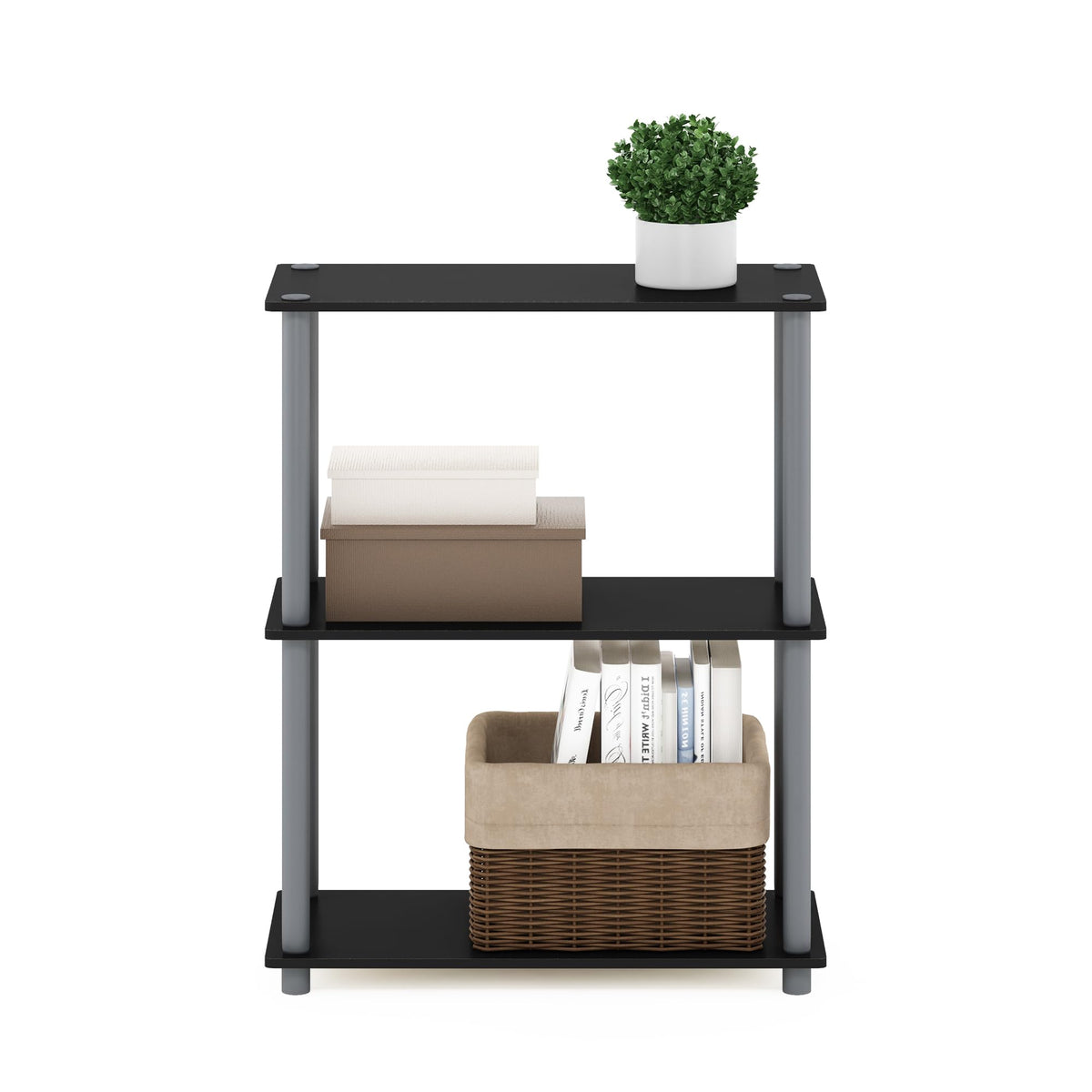 Furinno Turn-N-Tube Storage Shelves, 3-Tier Book Shelf, Corner Shelf, Toolless Open Shelves, for