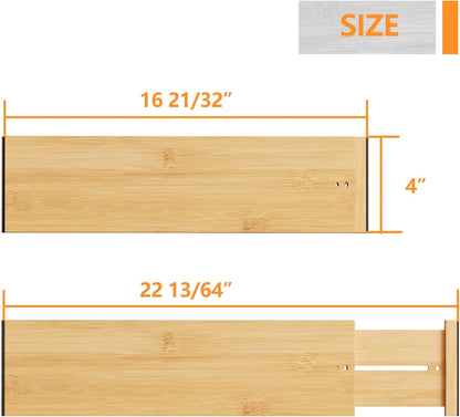 BAMEOS 4" High Drawer Dividers Bamboo Separators Organization Expandable Organizers for Kitchen